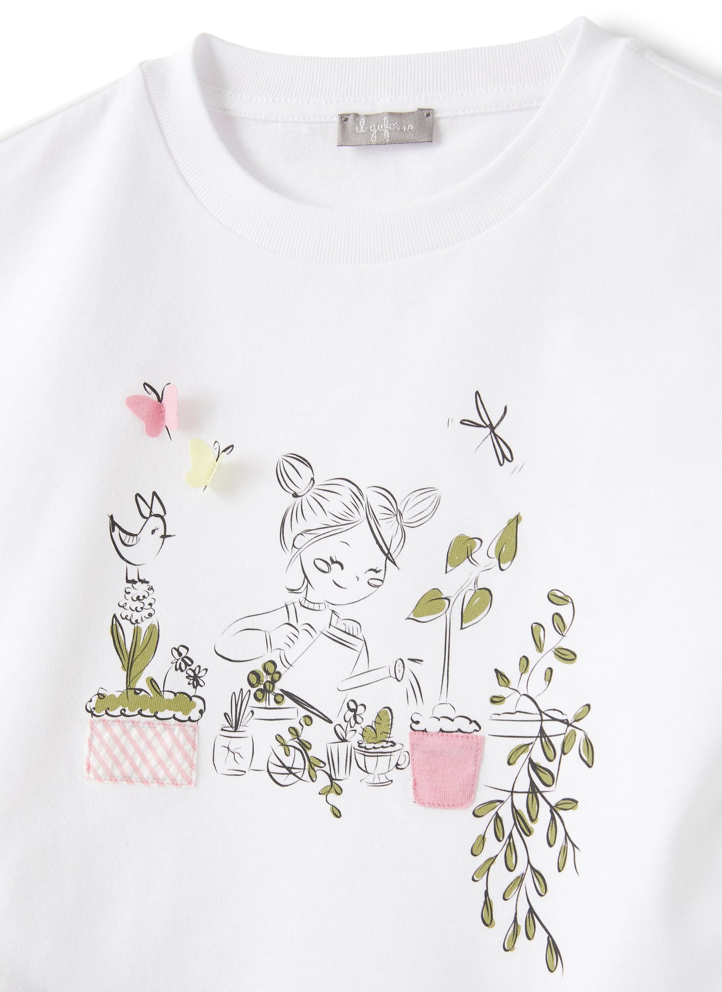 T-Shirt with Print of Little Girl | White/Salvia