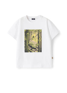 Jersey T-Shirt with Biker Print | White/Green