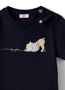 Baby Boys’ T-Shirt with Bulldog Print | Blue/White
