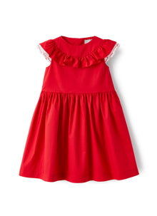 Sateen Dress with Ruffle Detail | Goji Red/White
