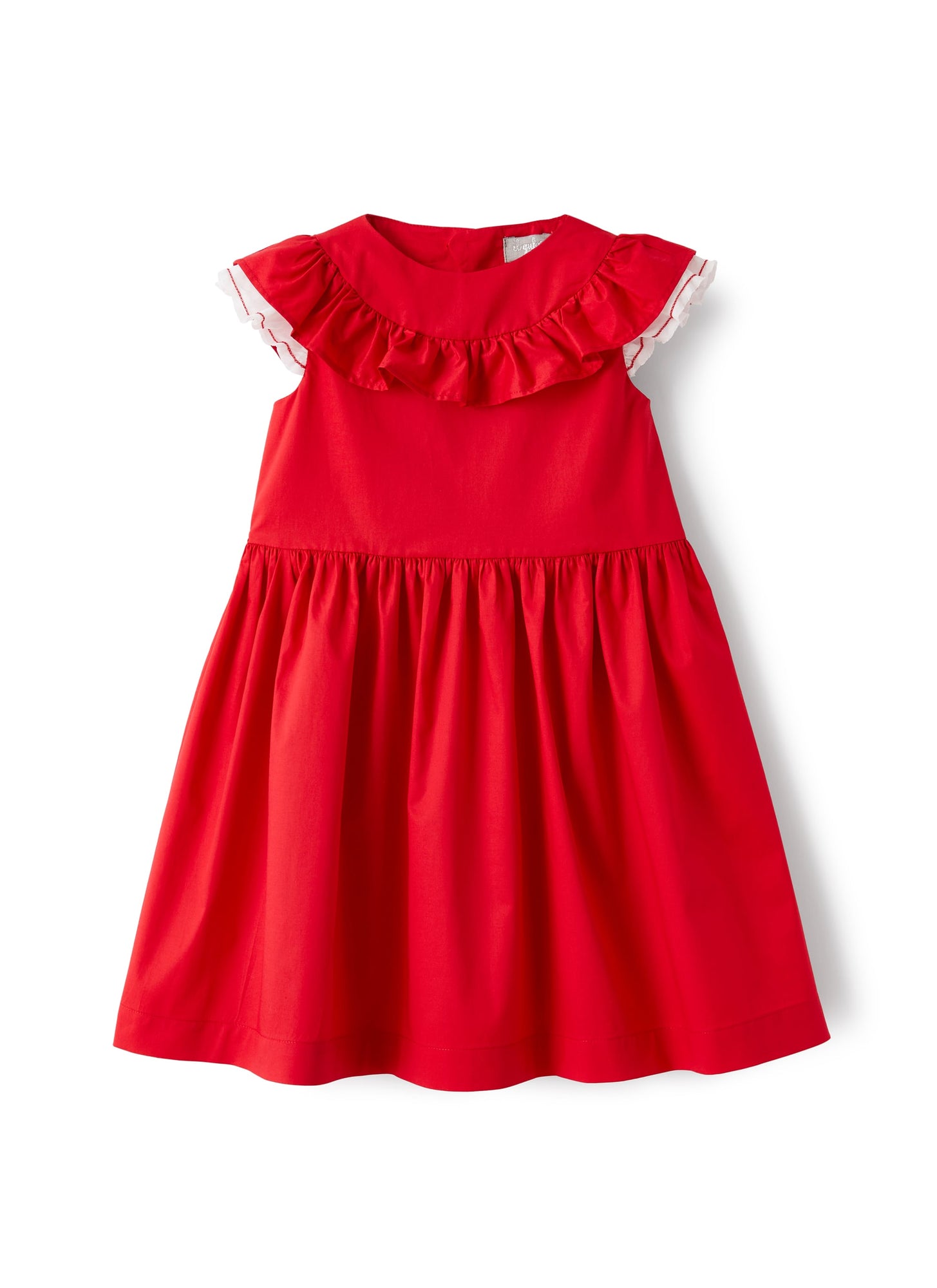 Sateen Dress with Ruffle Detail | Goji Red/White