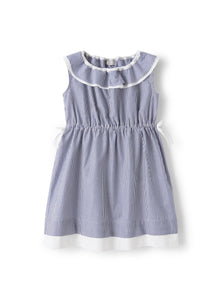 Striped Dress with Ruffle Around Neckline | Ocean Blue