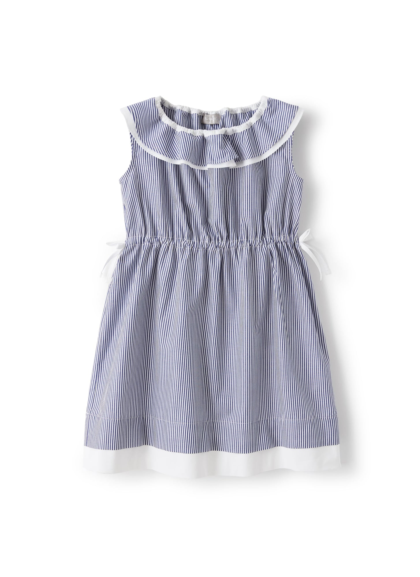 Striped Dress with Ruffle Around Neckline | Ocean Blue