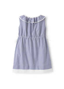 Striped Dress with Ruffle Around Neckline | Ocean Blue