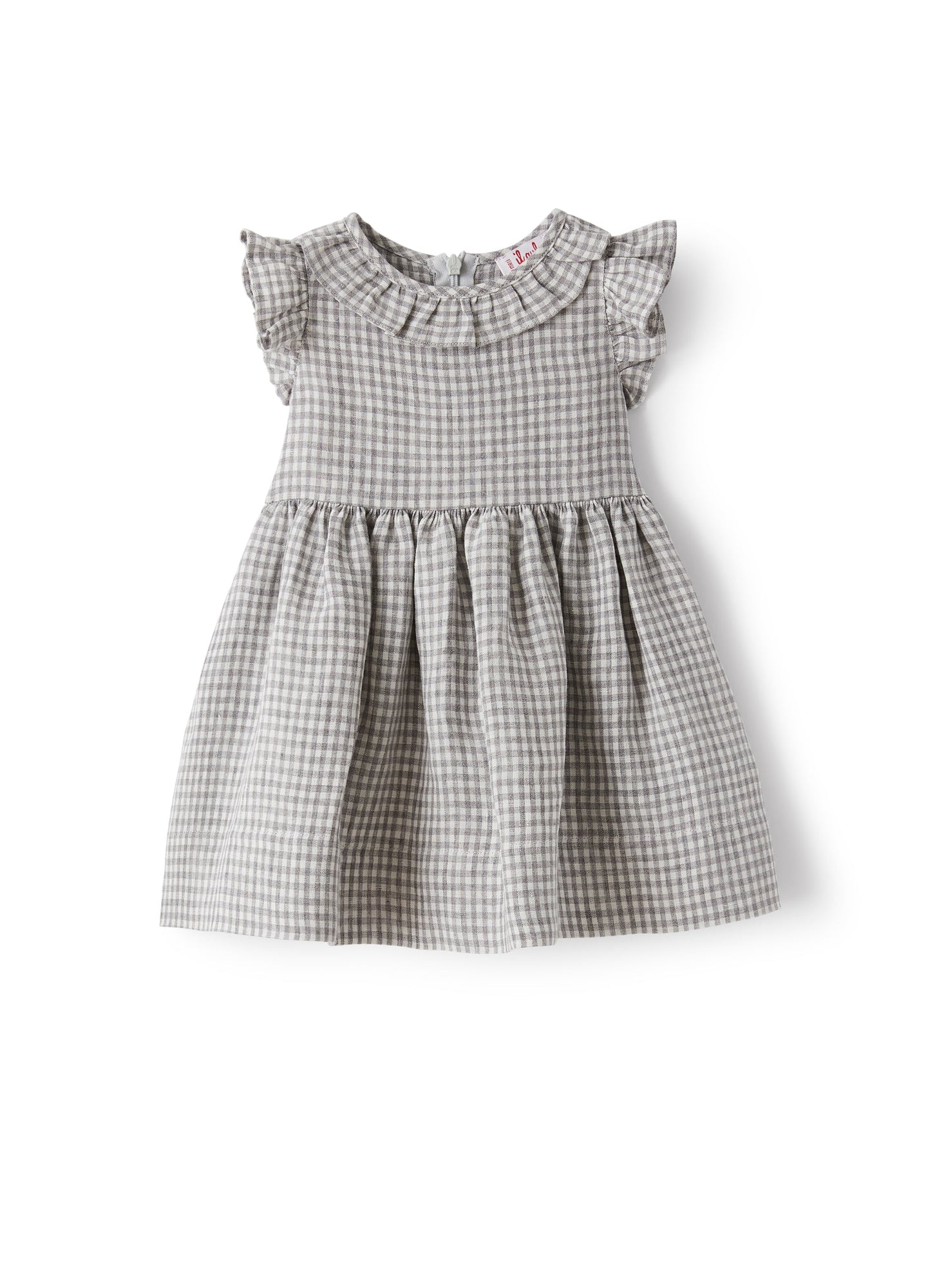Baby Girls Dress in Chequered Linen | Stone Grey Check