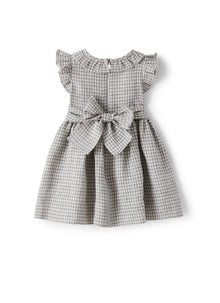 Baby Girls Dress in Chequered Linen | Stone Grey Check
