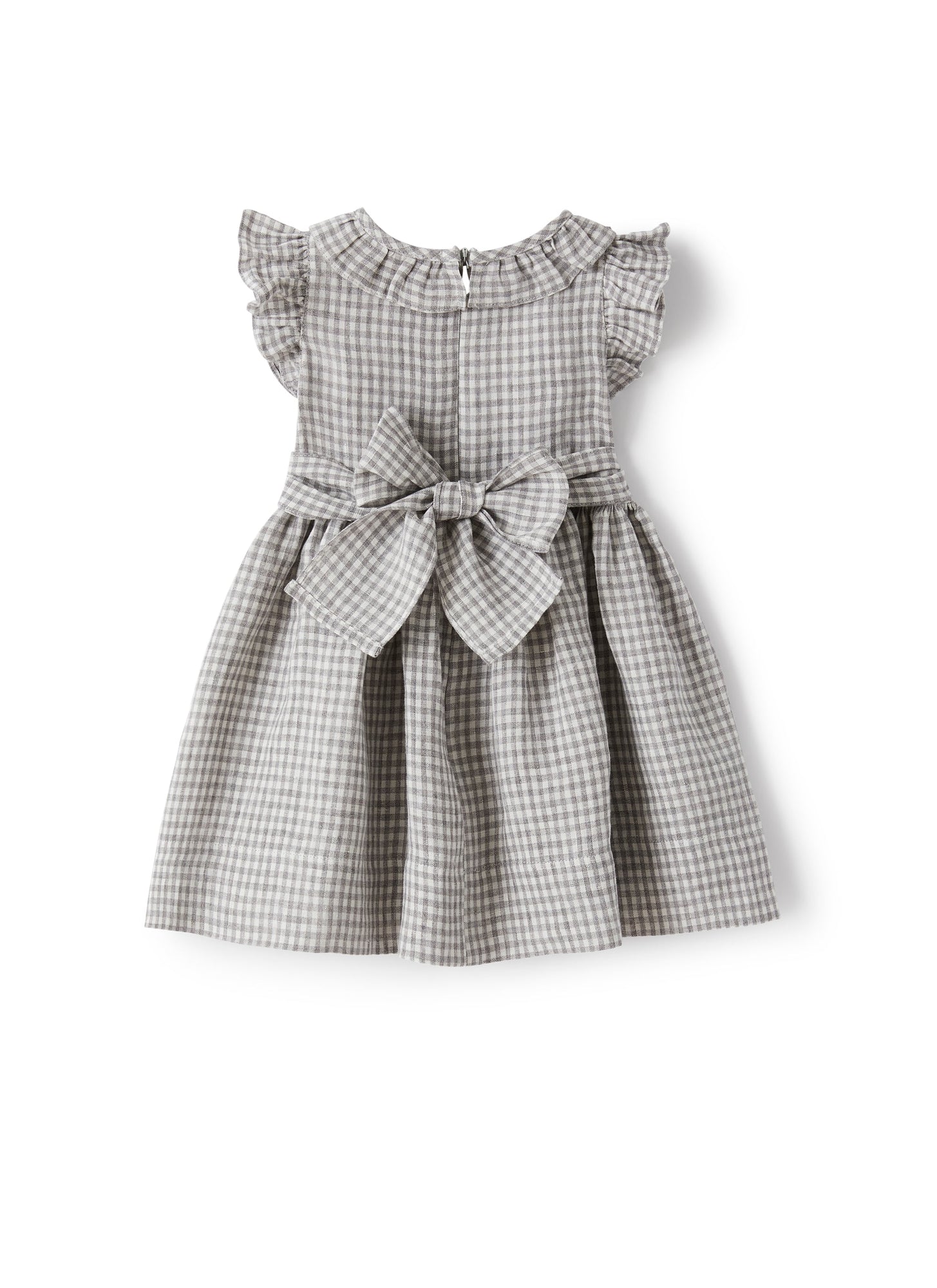 Baby Girls Dress in Chequered Linen | Stone Grey Check