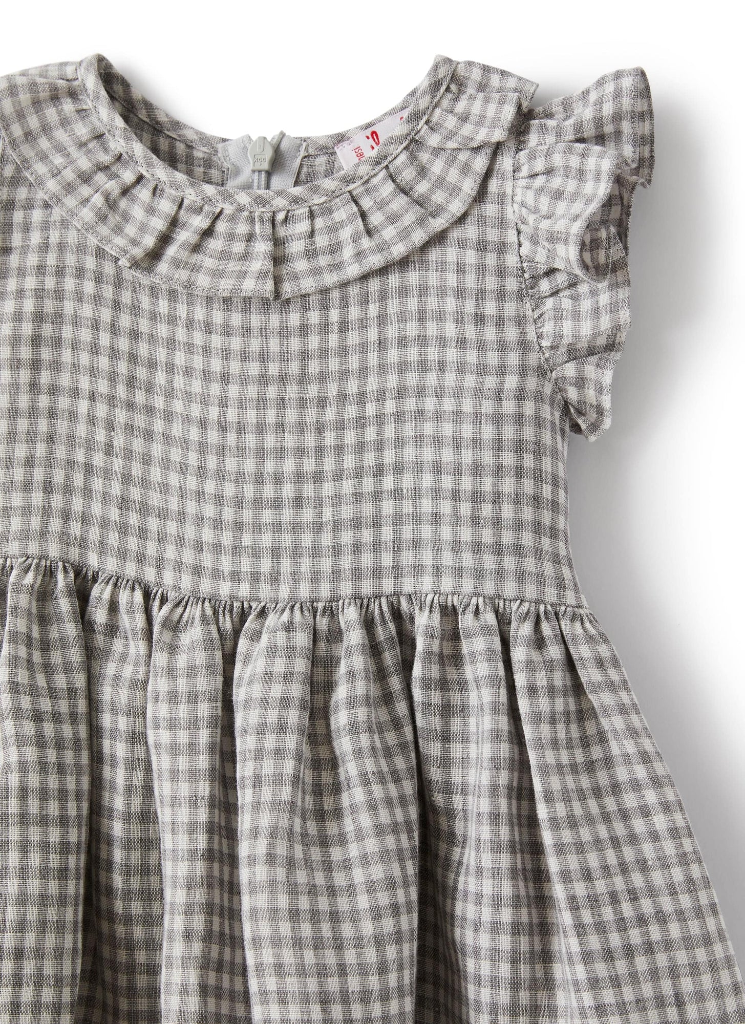 Baby Girls Dress in Chequered Linen | Stone Grey Check