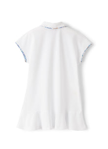 Dress in Pique with Floral Edges | White/Airforce Blue