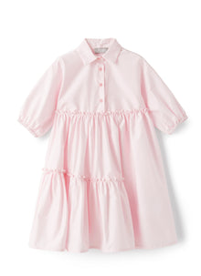 Tiered Dress in Sateen with Ruffles | Pearl Pink