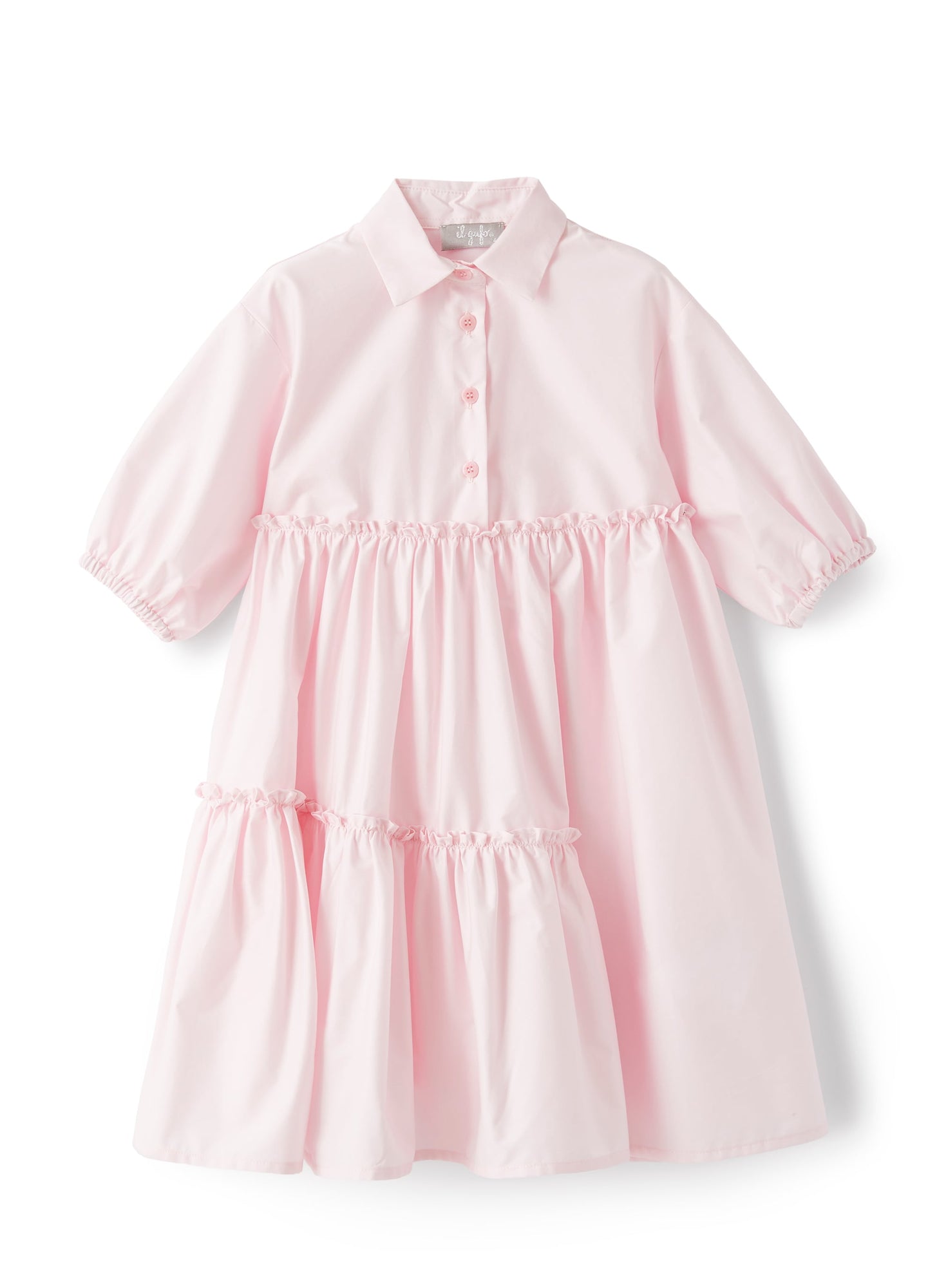 Tiered Dress in Sateen with Ruffles | Pearl Pink