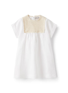 Linen Dress with Crochet Detailing | White/Milk