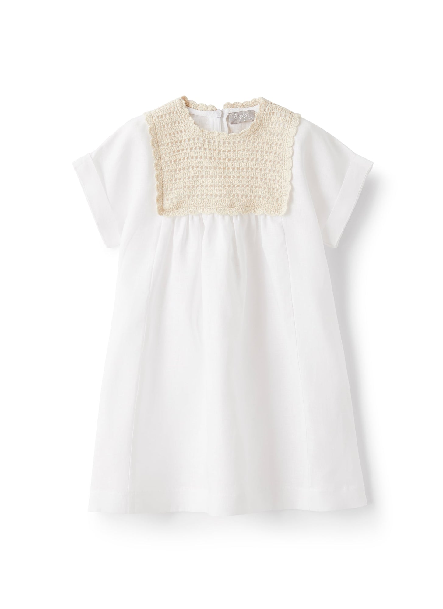 Linen Dress with Crochet Detailing | White/Milk