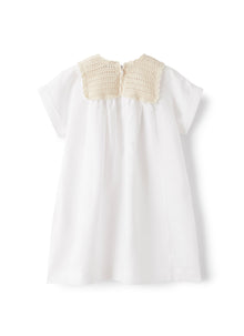 Linen Dress with Crochet Detailing | White/Milk