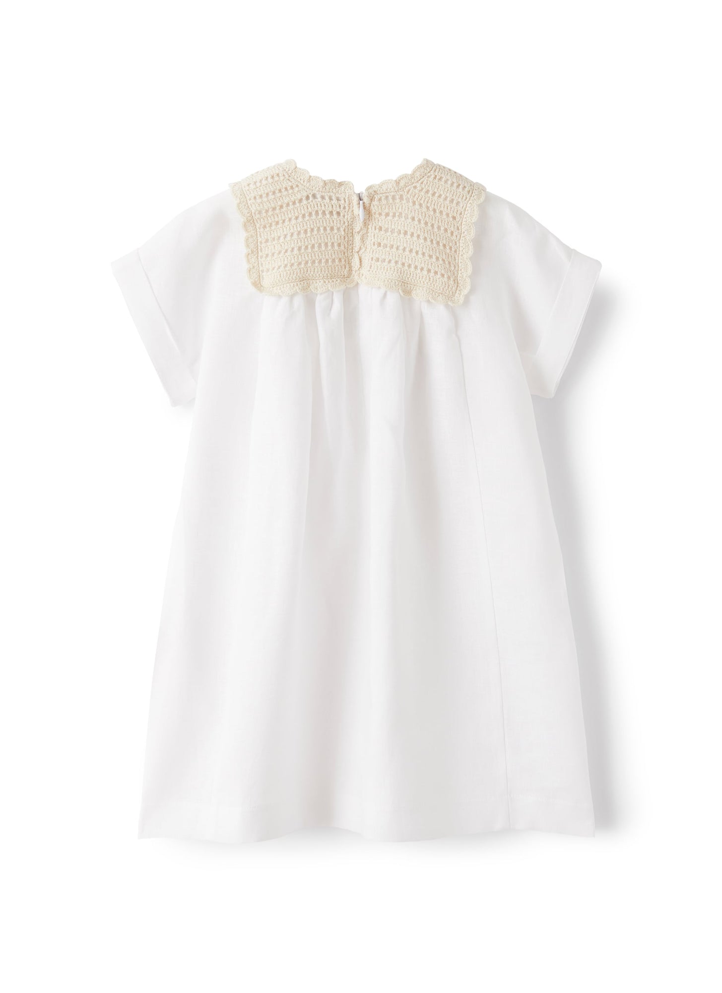 Linen Dress with Crochet Detailing | White/Milk