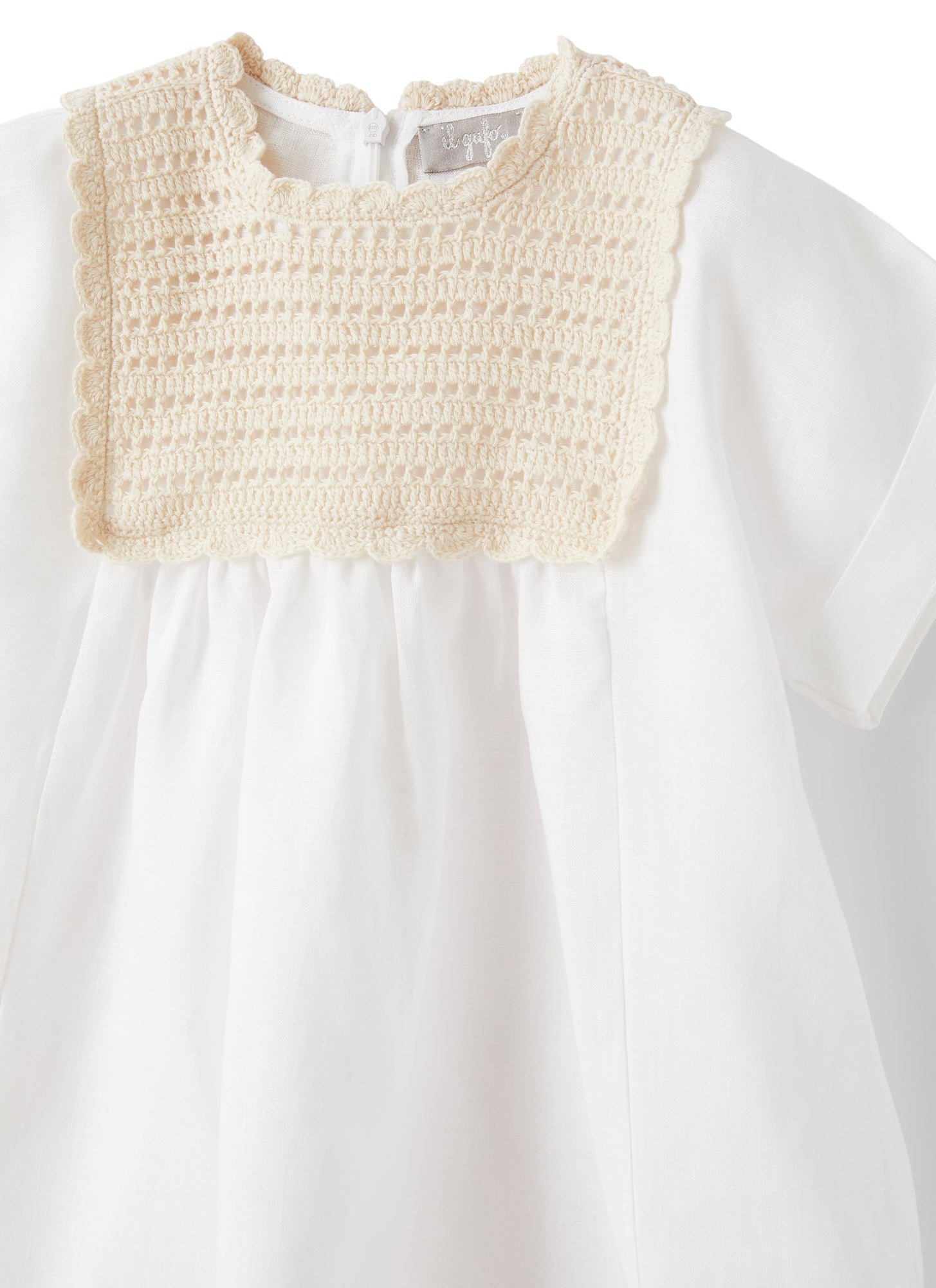 Linen Dress with Crochet Detailing | White/Milk