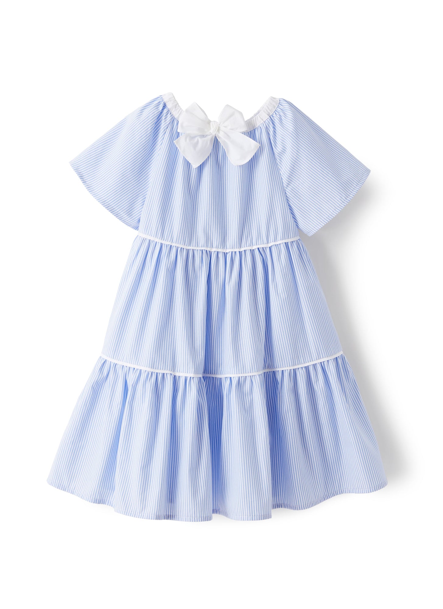 Tiered Dress in A Light-Stripe | Light Blue/White