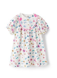 Cotton Dress with Floral Pattern | White