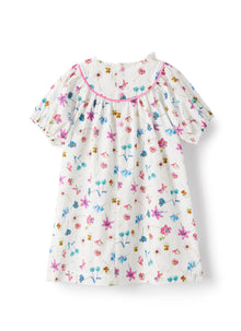 Cotton Dress with Floral Pattern | White