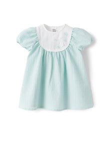 Baby Girls Dress in Textured Fabric | Lake/Snow White