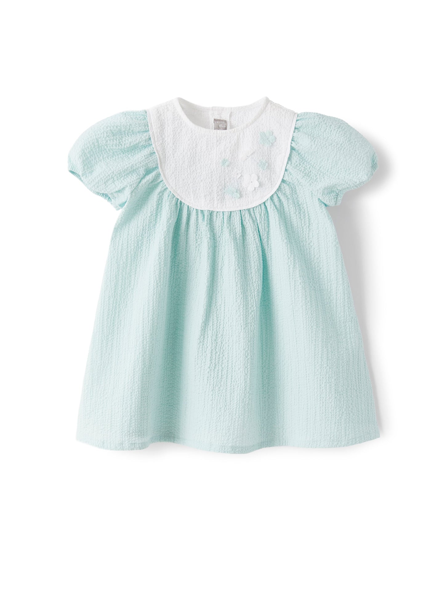 Baby Girls Dress in Textured Fabric | Lake/Snow White