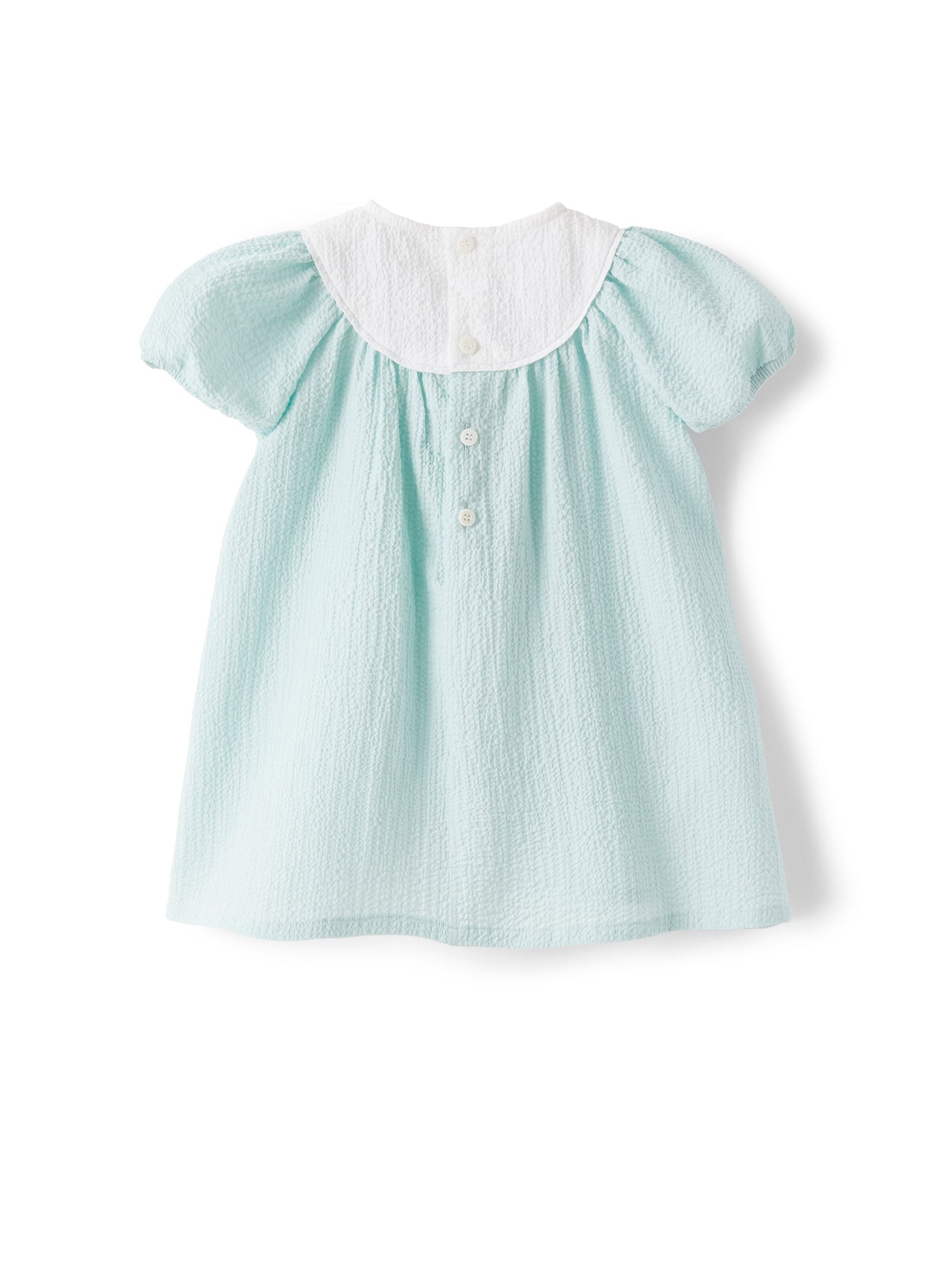 Baby Girls Dress in Textured Fabric | Lake/Snow White