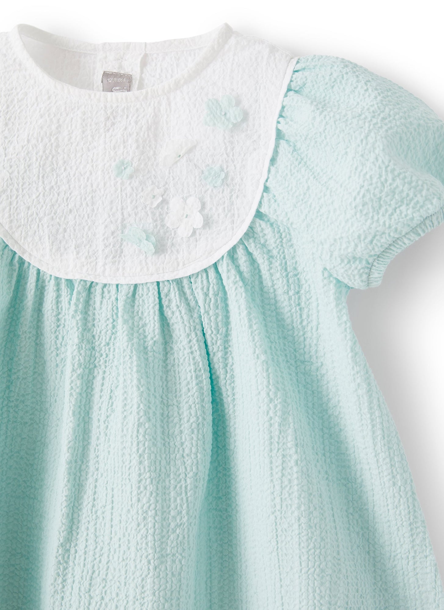 Baby Girls Dress in Textured Fabric | Lake/Snow White