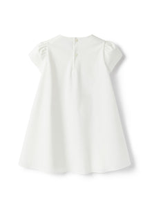 Sateen Dress with Flower Detail | White/Fuxia