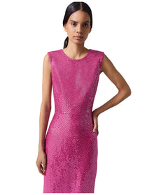 Embroidered Sleeveless Crewneck Midi Dress | Cerise Pink