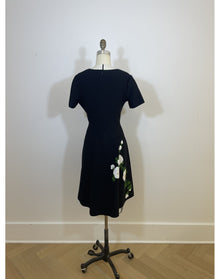 Short Sleeve Jacquard Crew Neck Flare Dress | Black Multi