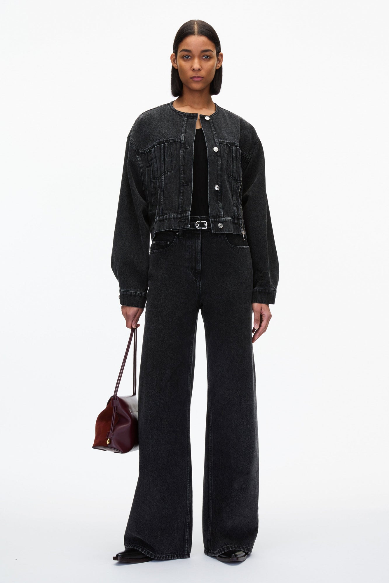 3.1 Phillip Lim | Crewneck Cropped Denim Jacket | Washed Black