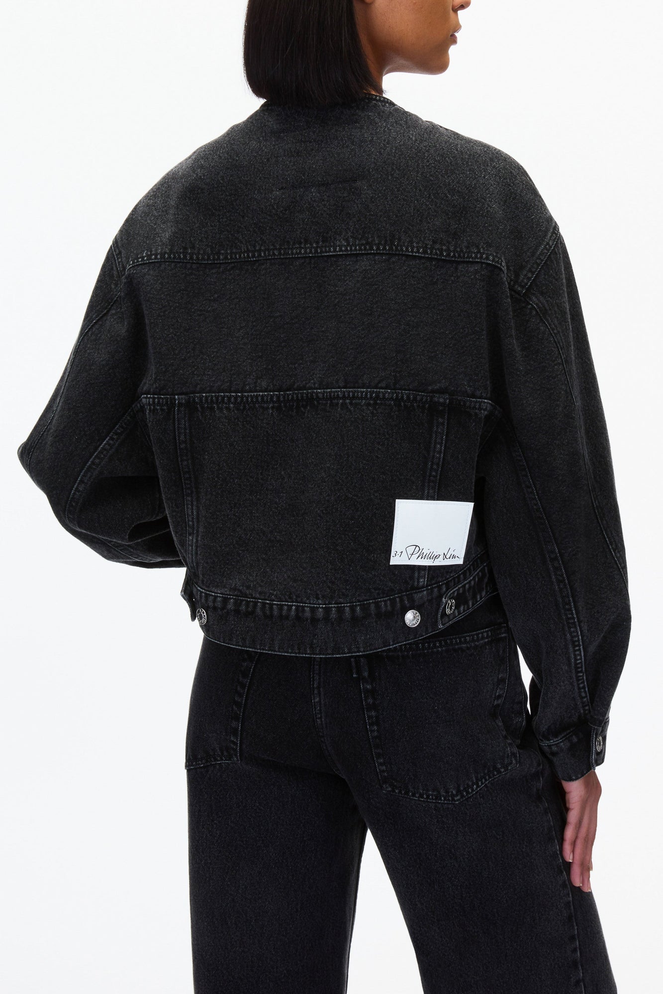 3.1 Phillip Lim | Crewneck Cropped Denim Jacket | Washed Black