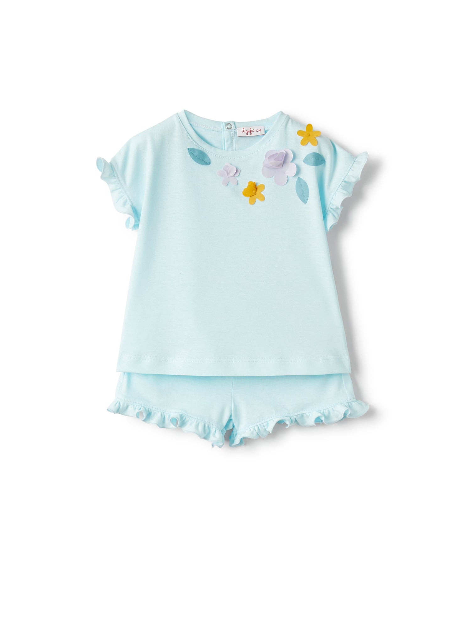 Two-Piece Set For Baby Girls in Jersey with Appliqued Flowers | Acqua/Lilla