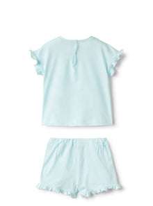 Two-Piece Set For Baby Girls in Jersey with Appliqued Flowers | Acqua/Lilla