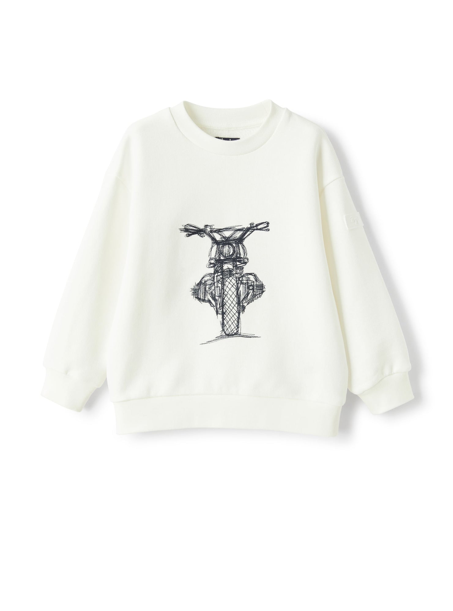 Sweatshirt with Embroidered Motorbike  | Milk/Blue