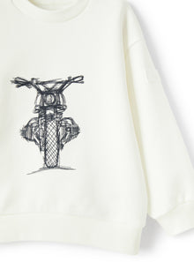 Sweatshirt with Embroidered Motorbike  | Milk/Blue