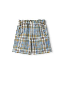 Bermuda Shorts in Melange Madras-Patterned Linen | Powder Blue