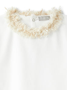 T-Shirt with Frayed Detailing | White/Sand
