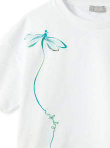 T-Shirt with Dragonfly Print | Bianco/Acqua