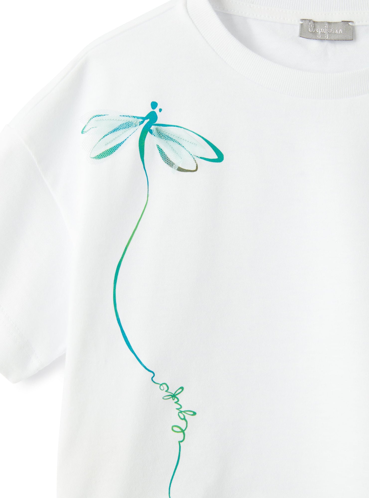 T-Shirt with Dragonfly Print | Bianco/Acqua