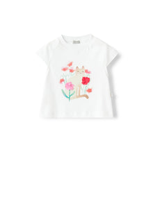 T-Shirt with Cat Print | White/Rosehip Pink