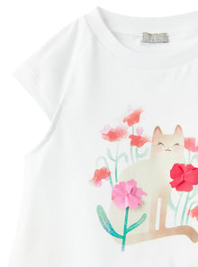 T-Shirt with Cat Print | White/Rosehip Pink