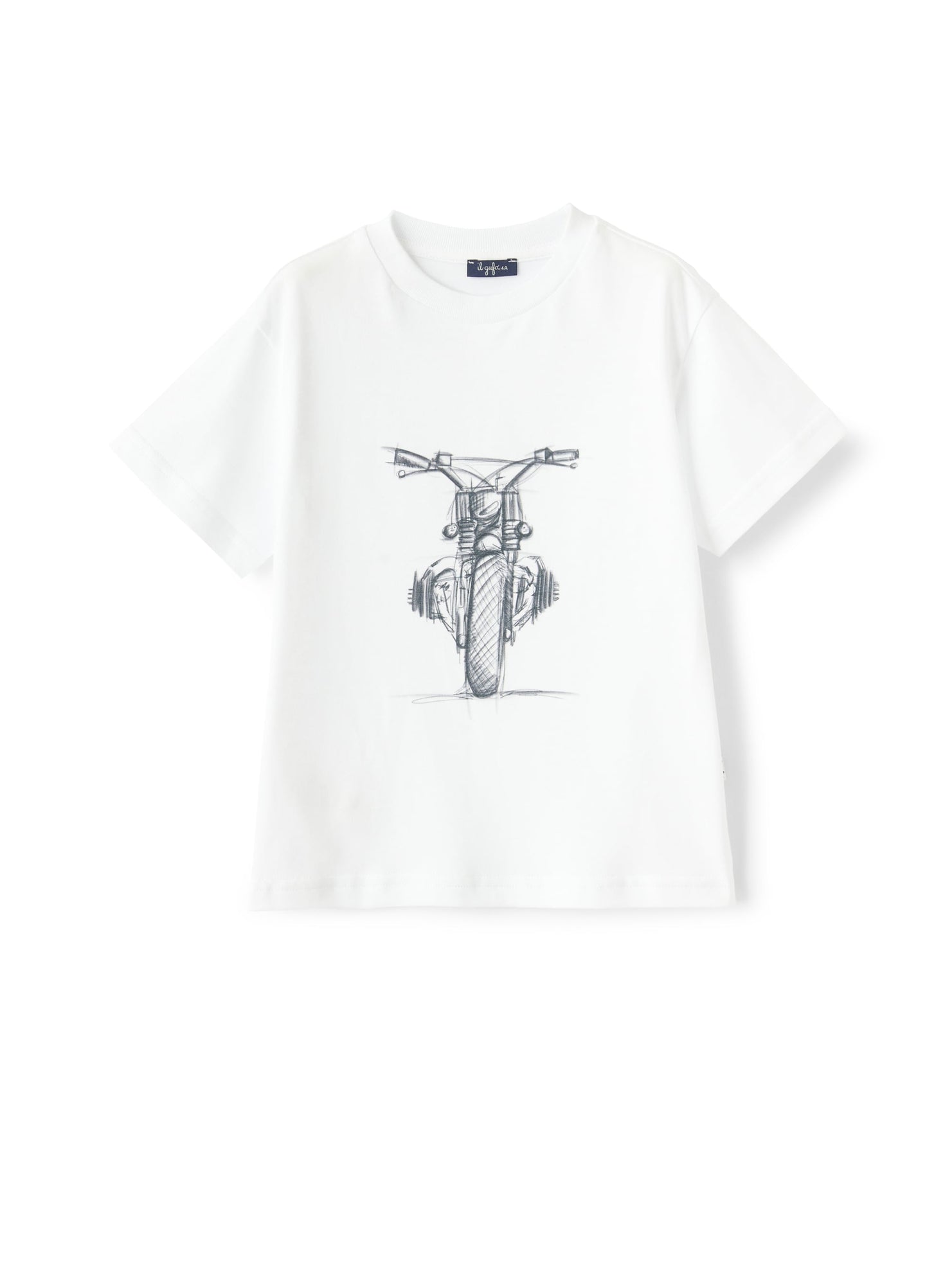 T-Shirt with Motorbike Print | White/Dark Grey