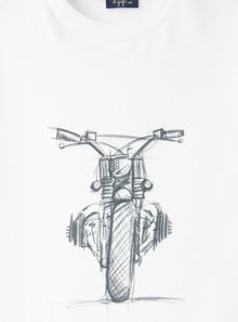 T-Shirt with Motorbike Print | White/Dark Grey