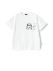 T-Shirt with Embroidered Car | White/Blue