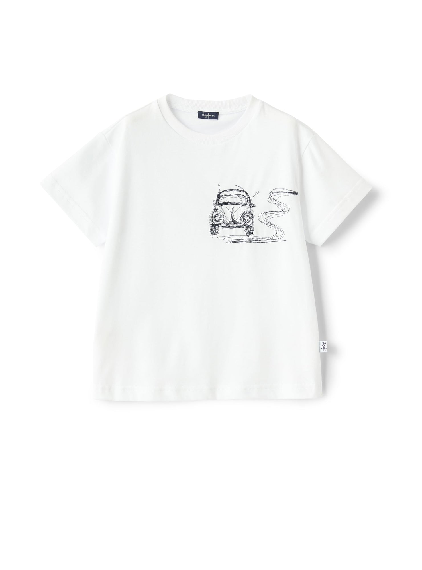 T-Shirt with Embroidered Car | White/Blue