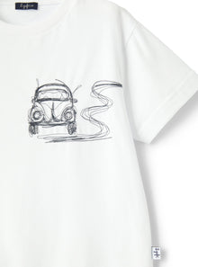 T-Shirt with Embroidered Car | White/Blue
