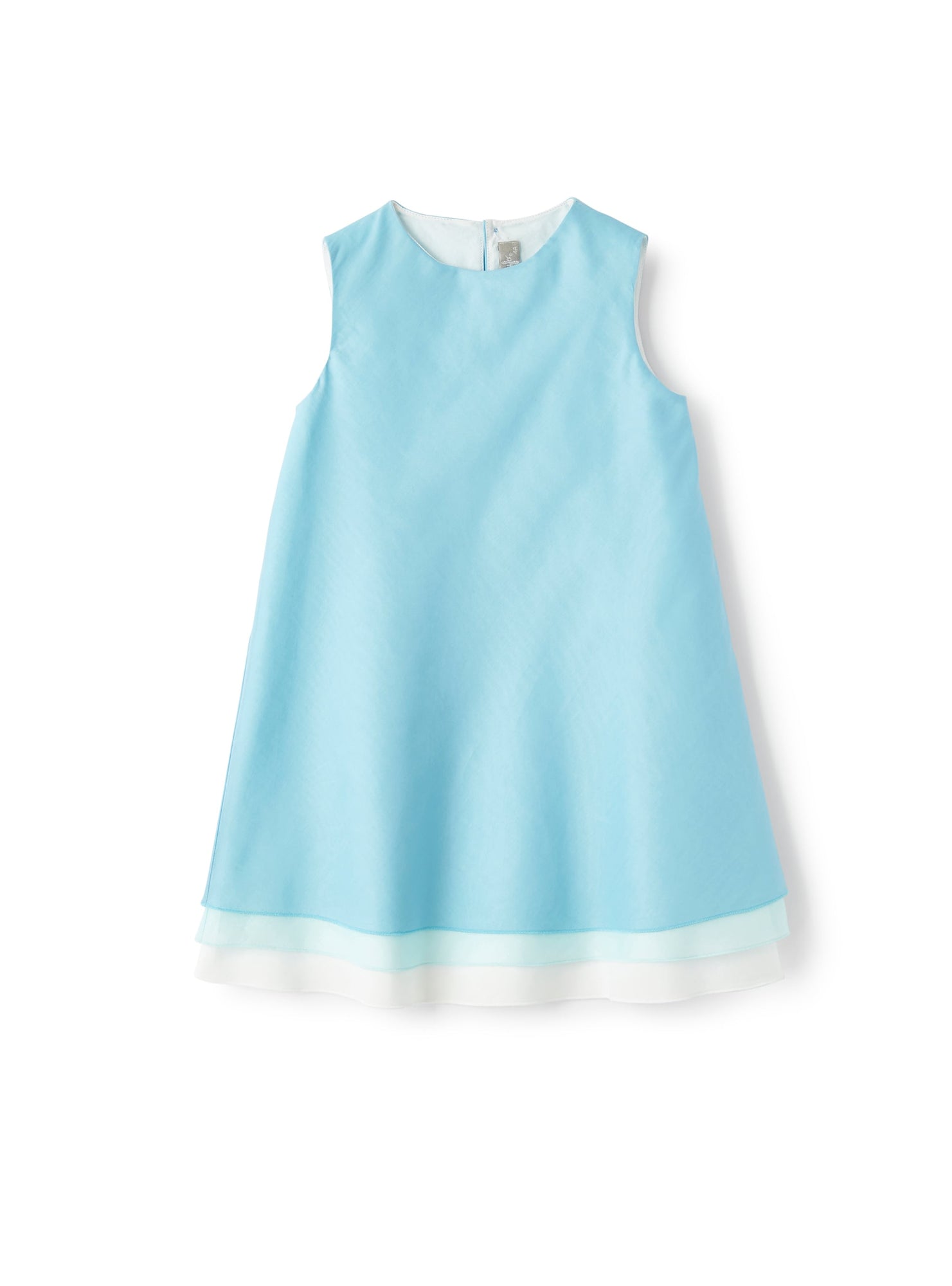 Dress in Cotton Voile with Three Tiers | Acqua/Artico