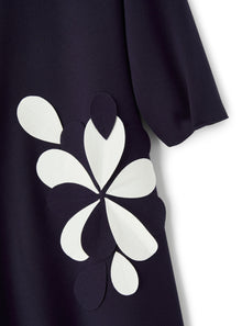 Dress in Romanite Jersey with A Flower Embellishment | Blue/Milk
