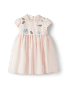 Dress For Baby Girls in Tulle with Applique Flowers | Rosa Antico